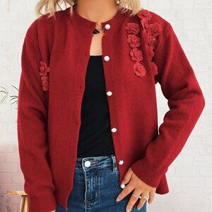 Flower Button Up Long Sleeve Cardigan